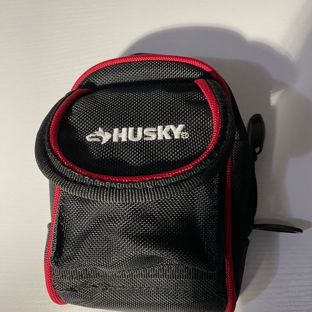 Husky Small Tool Pouch Belt Clip Utility Bag Black & Red Padded Work Case